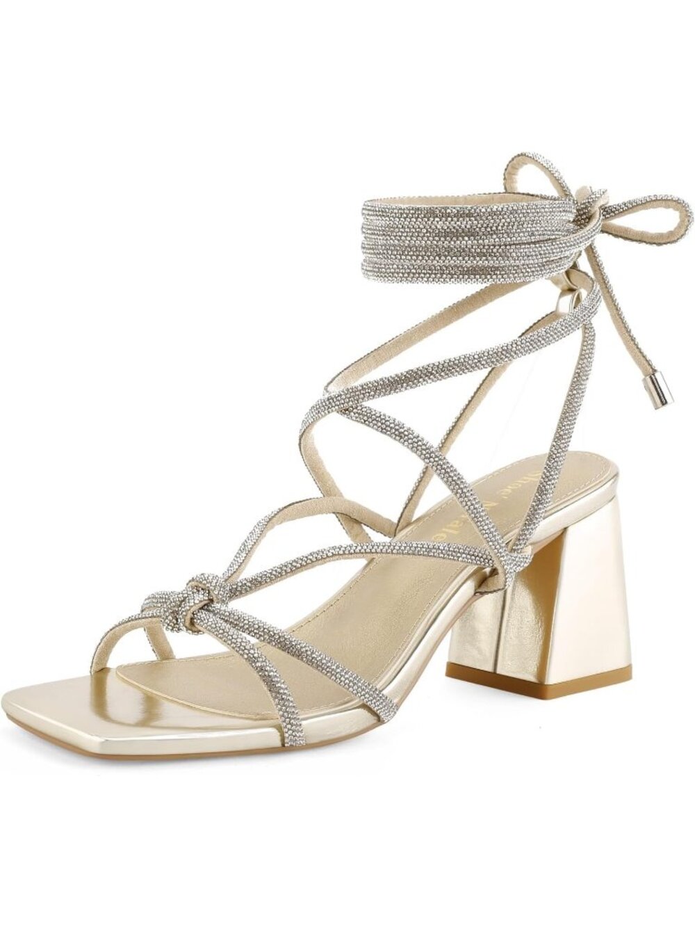 Women's Gold Glitter Strappy Gladiator High Heel Sandal Chunky Heel Open Toe
